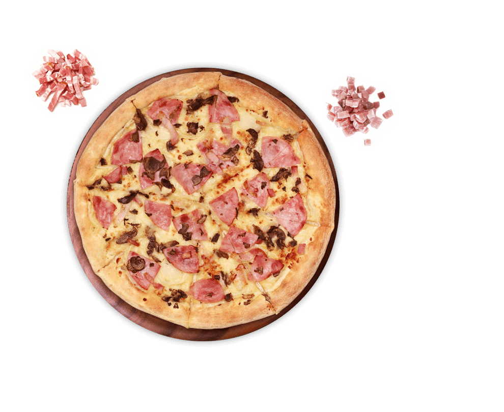 Pizza de jamón y bacon Ensalada Siciliana